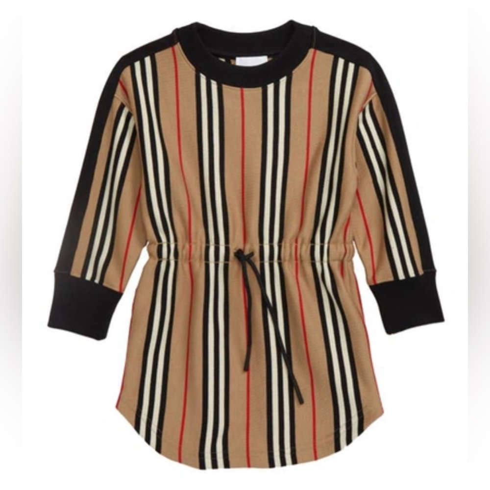 BURBERRY- Kids' Icon Stripe Cotton Sweater Dress In Archive Beige